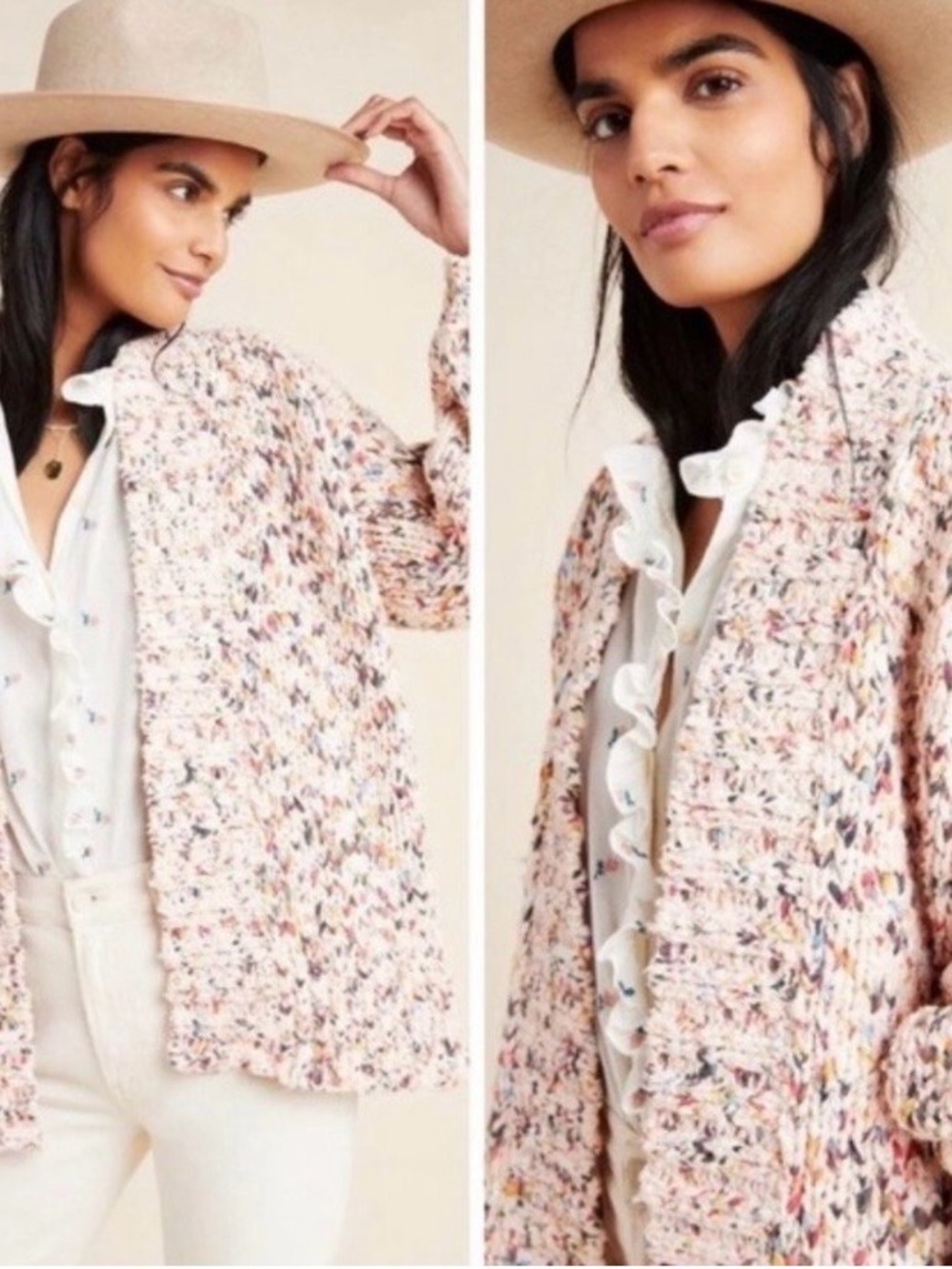 Anthropologie Aurora Chunky Multi-Color Open Front Cardigan Sweater Size XS